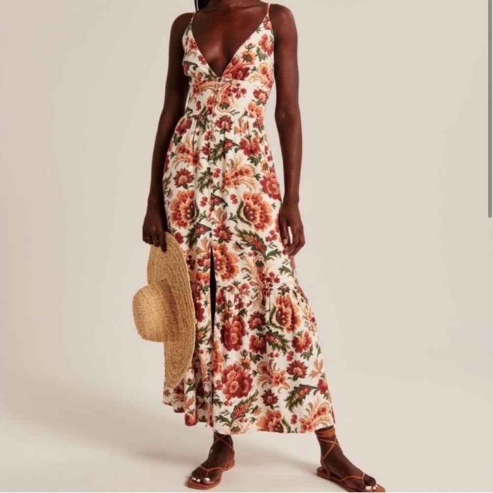 Abercrombie & Fitch Button Through Maxi Dress Floral Sleeveless Small